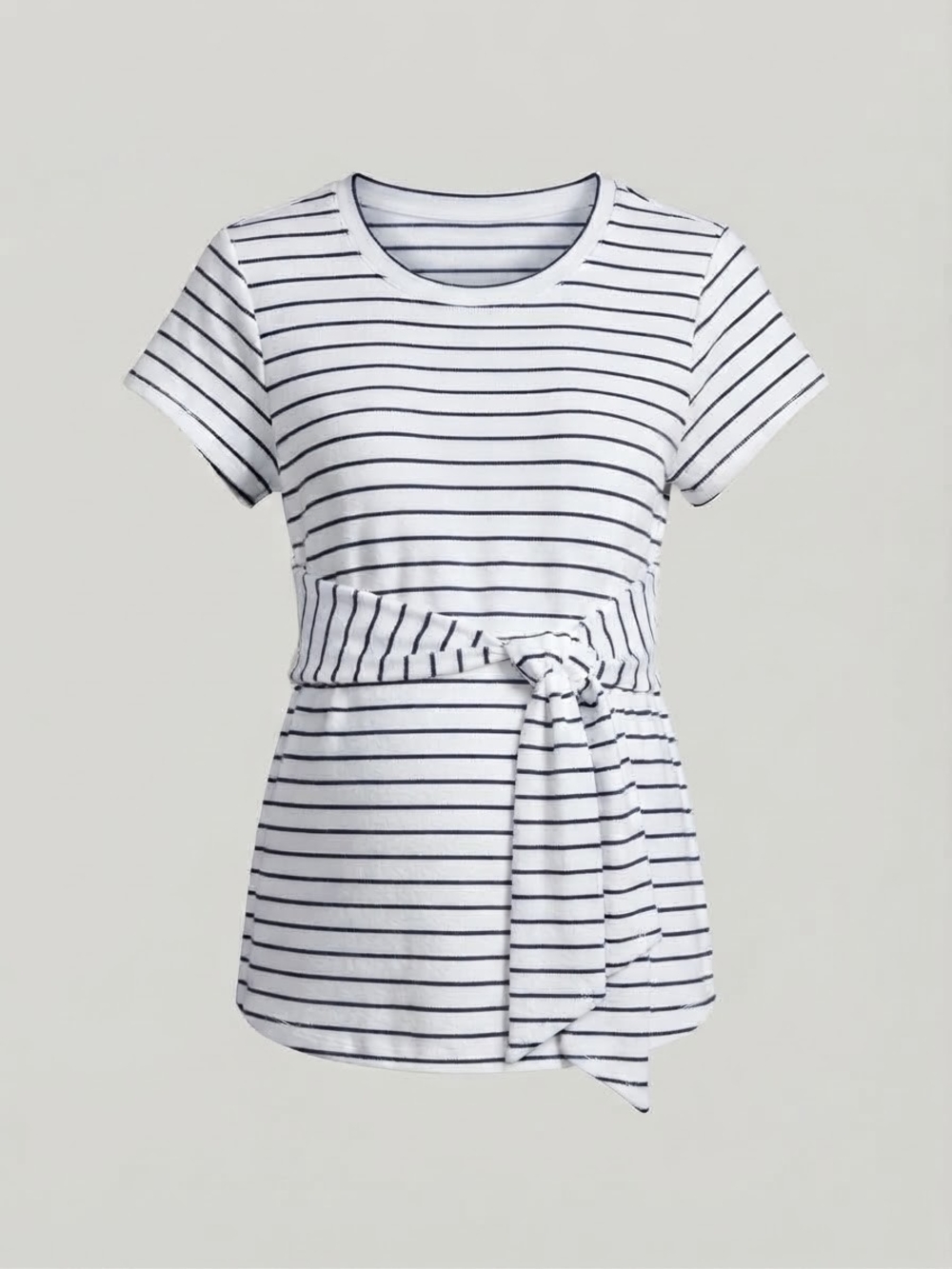 A Pea in the Pod White and Navy Striped Tie-Front Maternity Tee